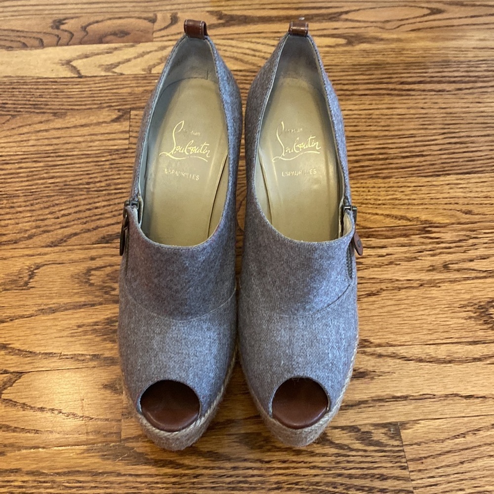 Christian Louboutin Gray and Brown Espadrille Heels - Picture 3 of 6